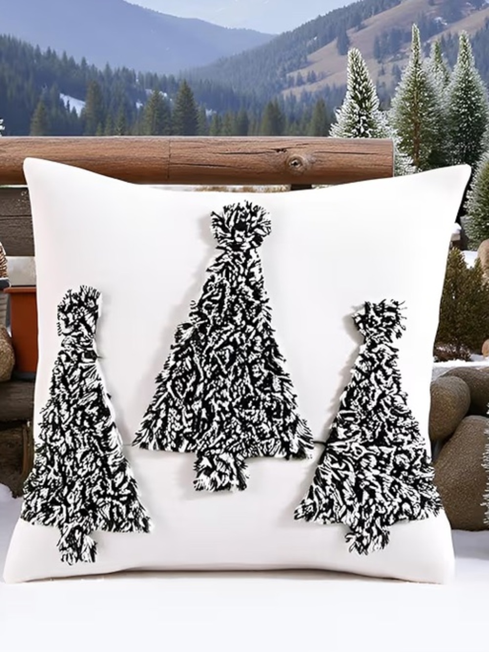Tosleo Christmas Shag Tree Throw Pillow Covers Set of 2 Dark Green Boho NWT - Picture 3 of 6